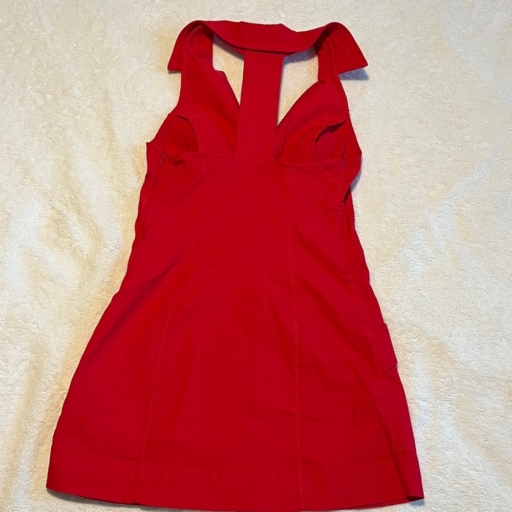 Anthropologie Maeve Scarlet Red Button-Front Mini Dress Collar Halter Pockets XS - Picture 5 of 5